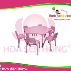 Bàn lục giác TC-42-03 cho trường mầm non, nhóm trẻ – Hoa Sen Hồng