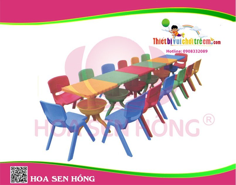 Bàn ghế khu vui chơi TC-42-07 cho trường mầm non, nhóm trẻ – Hoa Sen Hồng